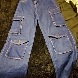Zara Blue Denim Cargo Jeans